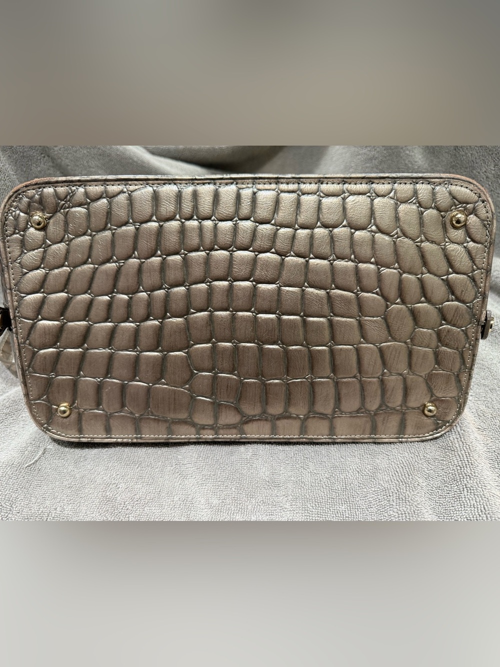 BRAHMIM | Metallic Taupe Croc-Embossed Satchel - Picture 7 of 7